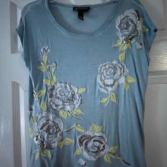 INC International Concepts Embroidered White Roses Top Size Small Petite - Picture 1 of 4